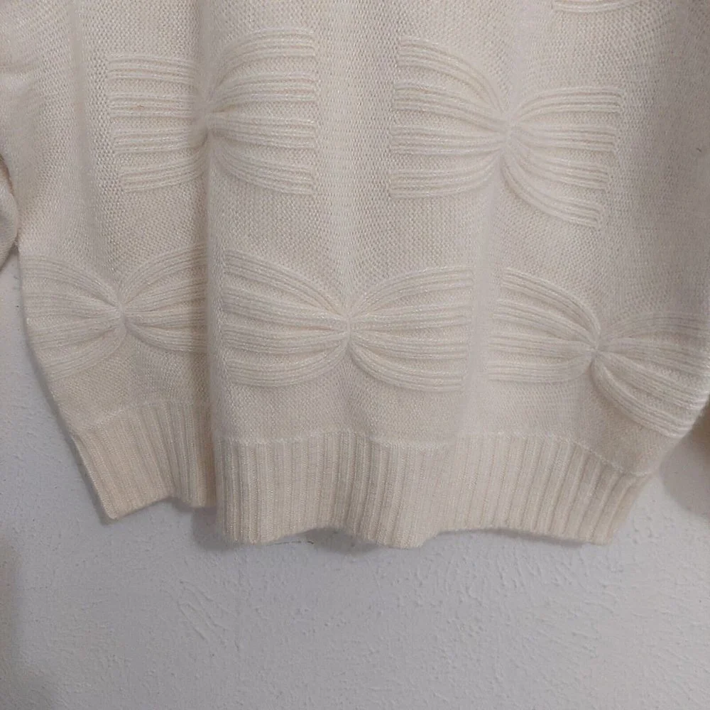 Schrader Vintage 80s Cream Knit Sweater Wool Angora Blend Butterfly Effect‎ Sz M